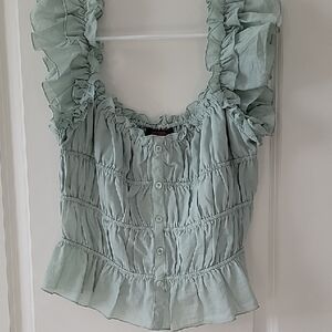 Elegant Ruffled Blouse in Soft Green